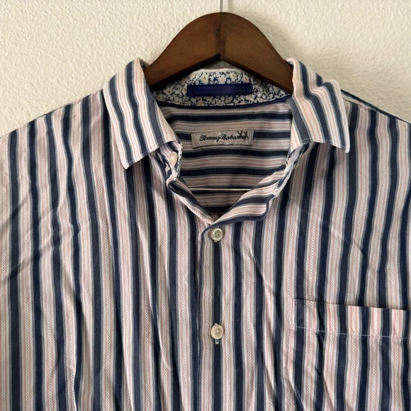 Tommy Bahama Silk Cotton Stripe Ling Sleeve Button Down Size Large Men’s - Picture 2 of 9